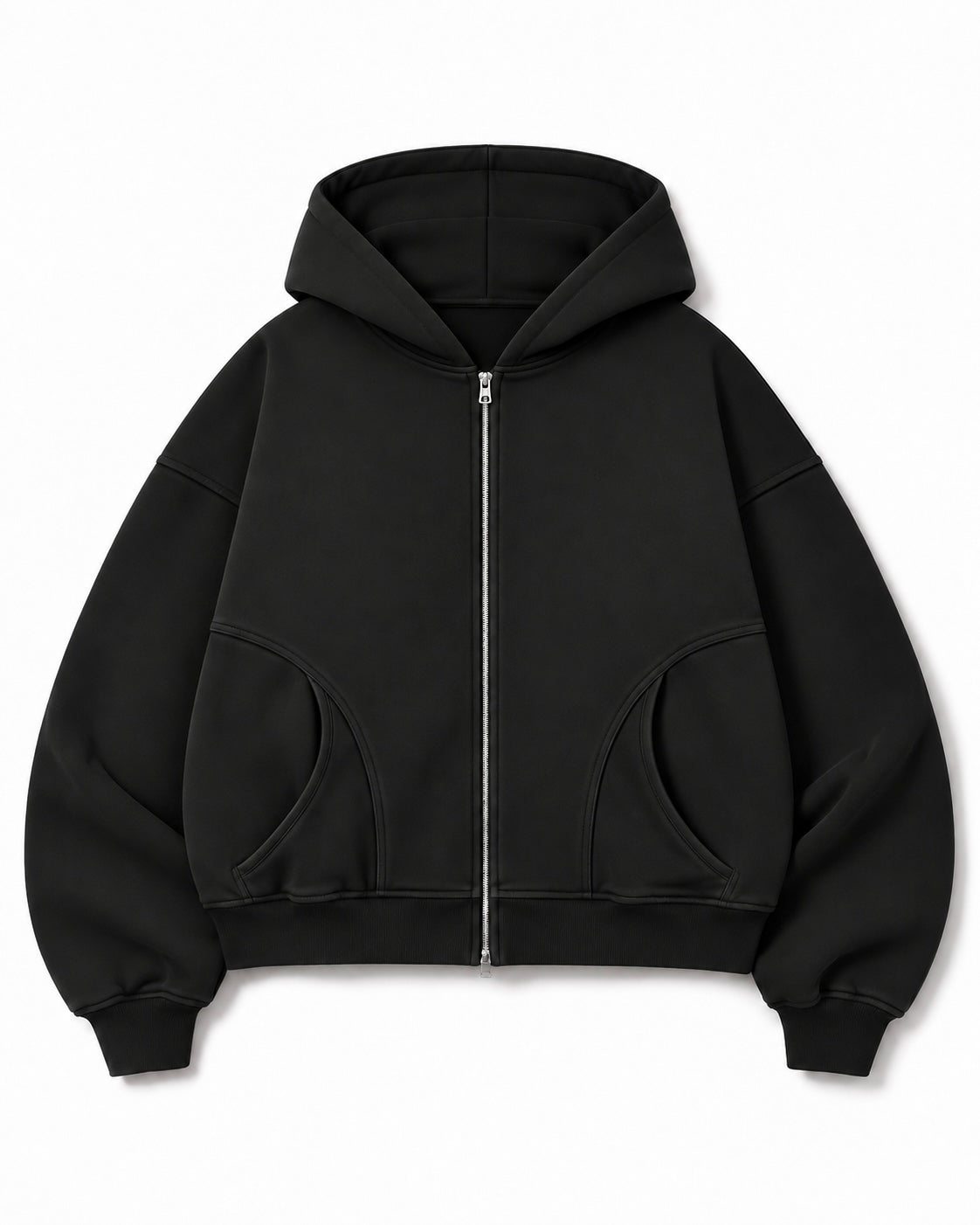 Black Arc-Pocket Zip Hoodie