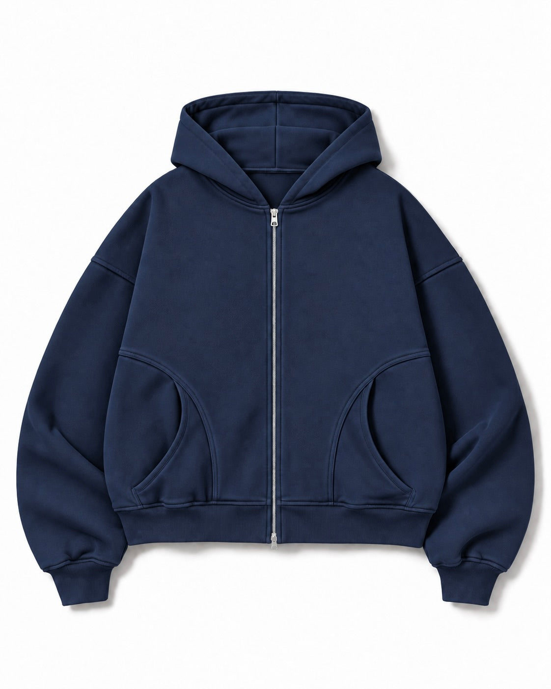 Navy Arc-Pocket Zip Hoodie