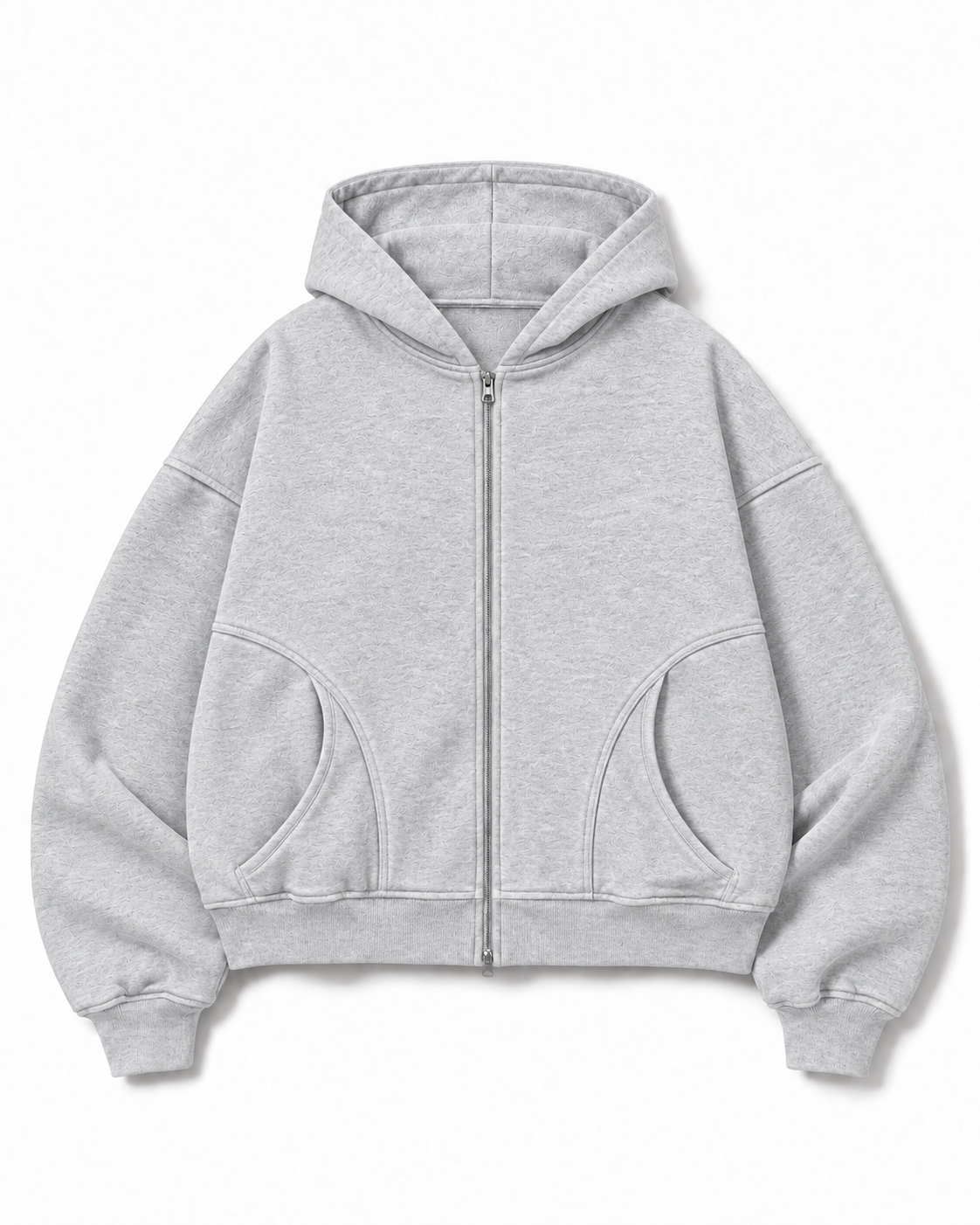 Light Gray Arc-Pocket Zip Hoodie